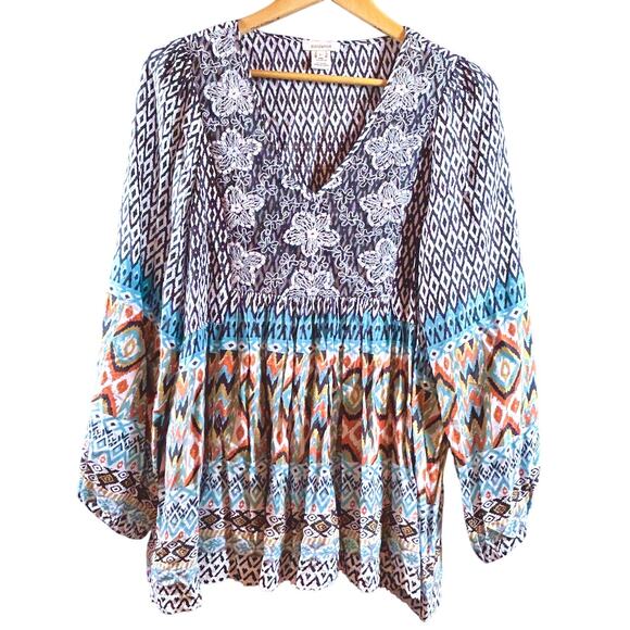 Sundance Stella Babydoll Boho Peasant Blouse Embroidered Festival Hippie Large - Picture 2 of 8